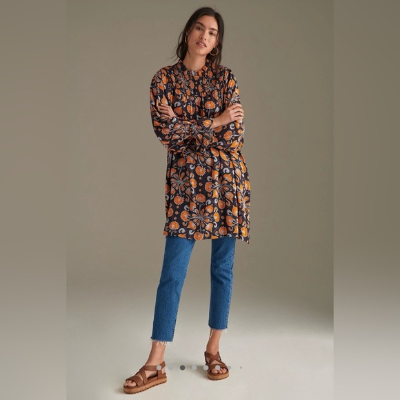 Porridge Darian Tunic Dress in Orange & Navy Long Sleeve Mini Size Medium - Picture 7 of 13